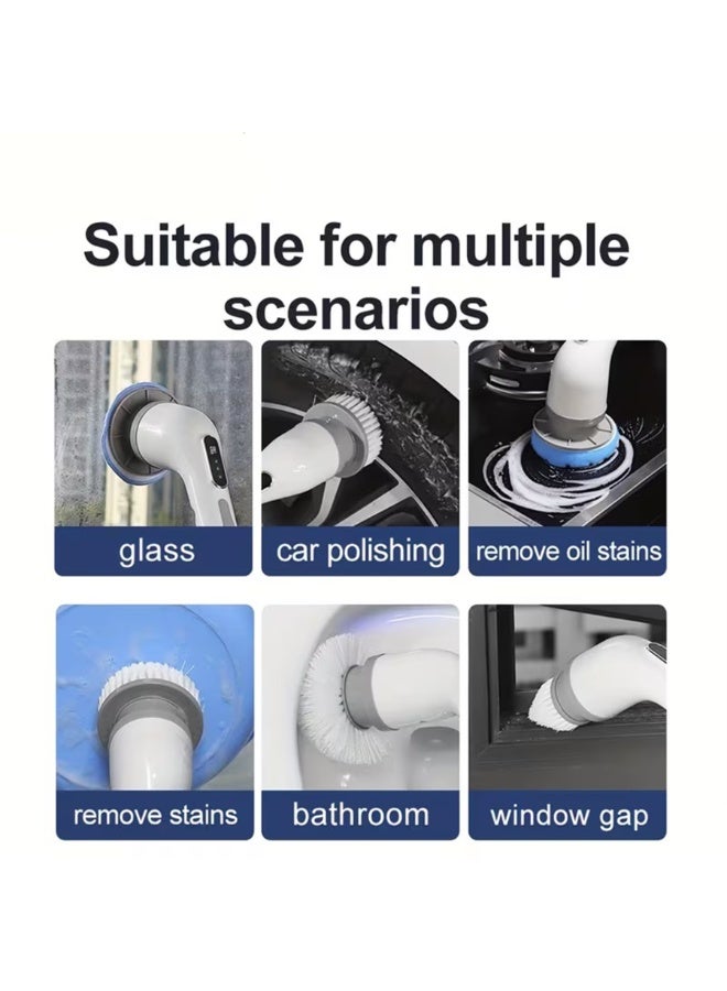 فرشاة تنظيف كهربائية دوارة لاسلكية 9 في 1 مع 9 رؤوس فرشاة قابلة للاستبدال وذراع تمديد قابل للتعديل بطول 54 بوصة، فرشاة تنظيف قوية قابلة لإعادة الشحن للحمام والمطبخ والبلاط والأرضيات وأحواض الاستحمام - Image 4